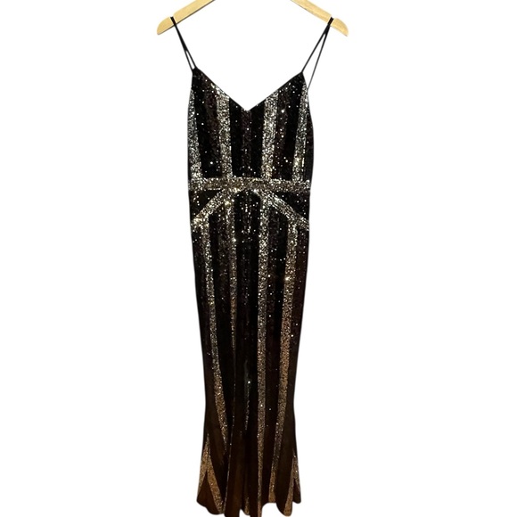 Michael Costello × RE-VOLVE Brie Striped Sequin Jumpsuit Black Silver Size Small - Picture 5 of 6